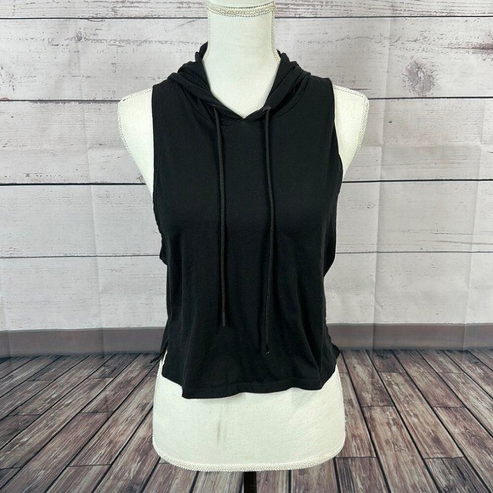 Zyia Tank Top Womens Large Black Sleeveless Hooded Cropped Breathable Casual Gym